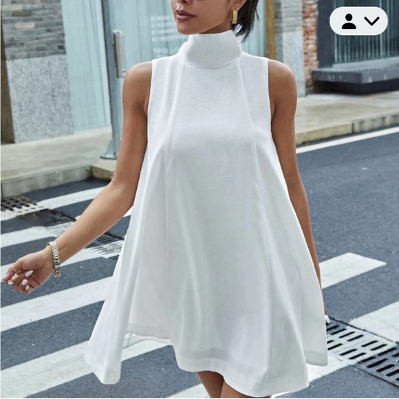 White Chic Womens Tie Back High Neck Tank Mini Dress - Picture 4 of 7